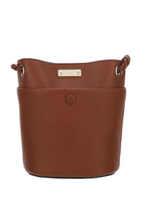 Medium Key Bucket Bag in Shiny & Grained Calfskin - Tobacco