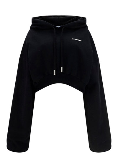 Embroidered-Logo Cropped Hoodie - Black