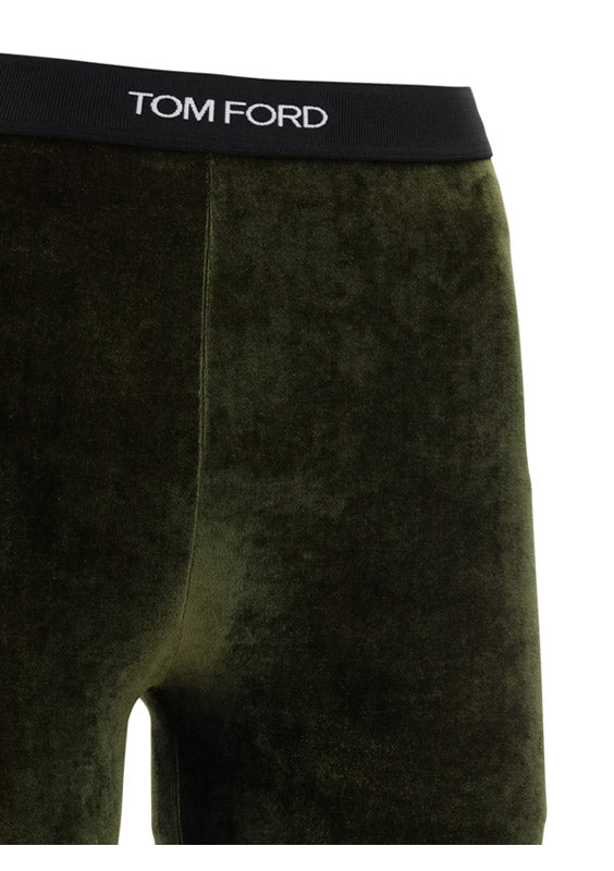 Stretch Velvet Signature Leggings - Olive Green