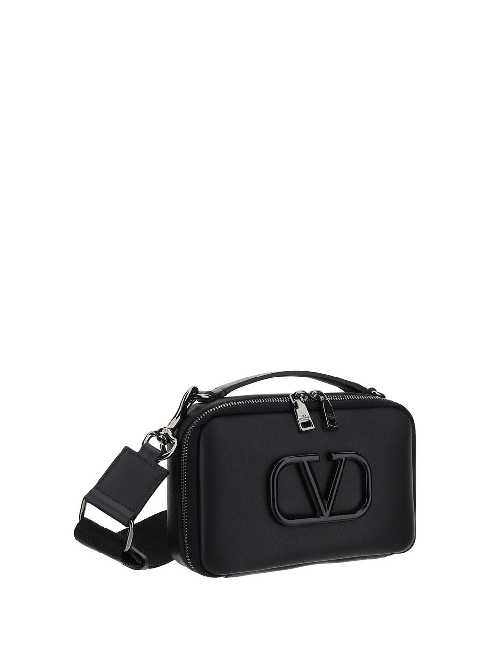 Lacquered Vlogo Signature Leather Crossbody Bag - Black