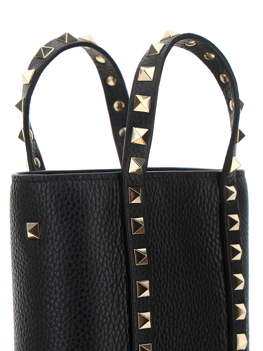 Rockstud Leather Pouch With Chain - Black