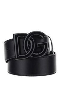 Leather Belt with Crossover DG Logo Buckle - Black
