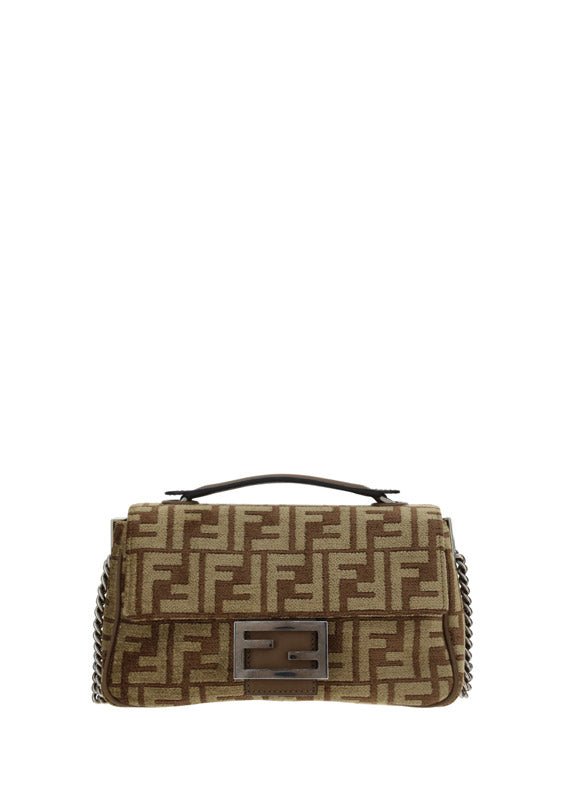 FF Tapestry Baguette Chain Midi Bag - Brown