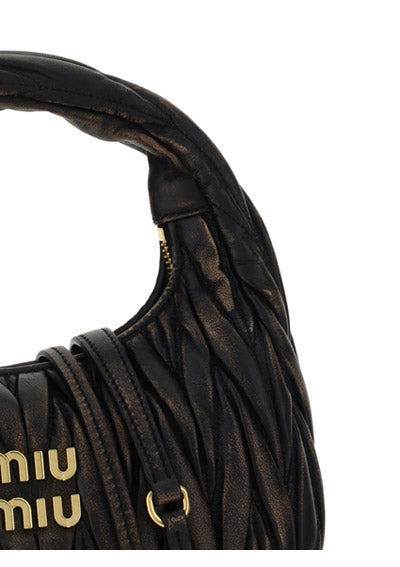 Miu Wander Matelassé Nappa Leather Mini Hobo Bag - Sand/Coffee