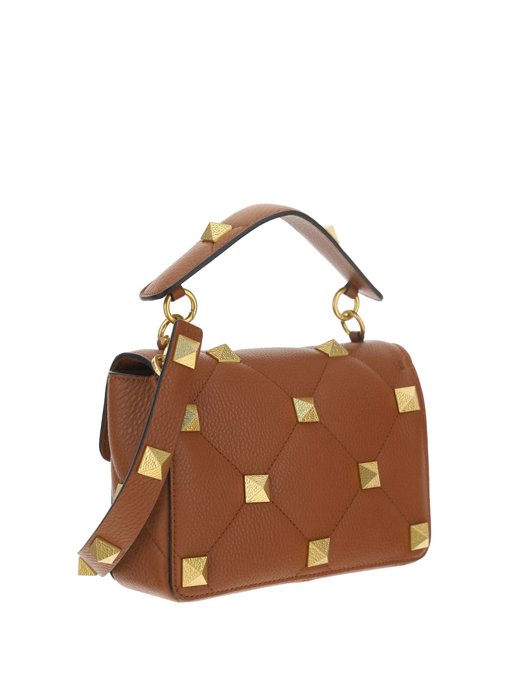 Medium Roman Stud The Shoulder Bag Grainy Calfskin - Saddle Brown