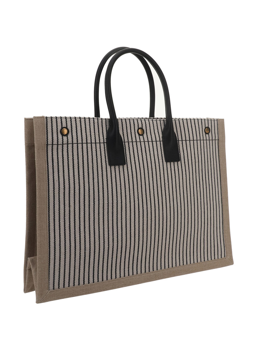 Rive Gauche Tote Bag In Linen And Smooth Leather - Cream / Black