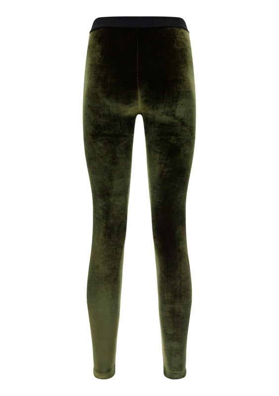 Stretch Velvet Signature Leggings - Olive Green