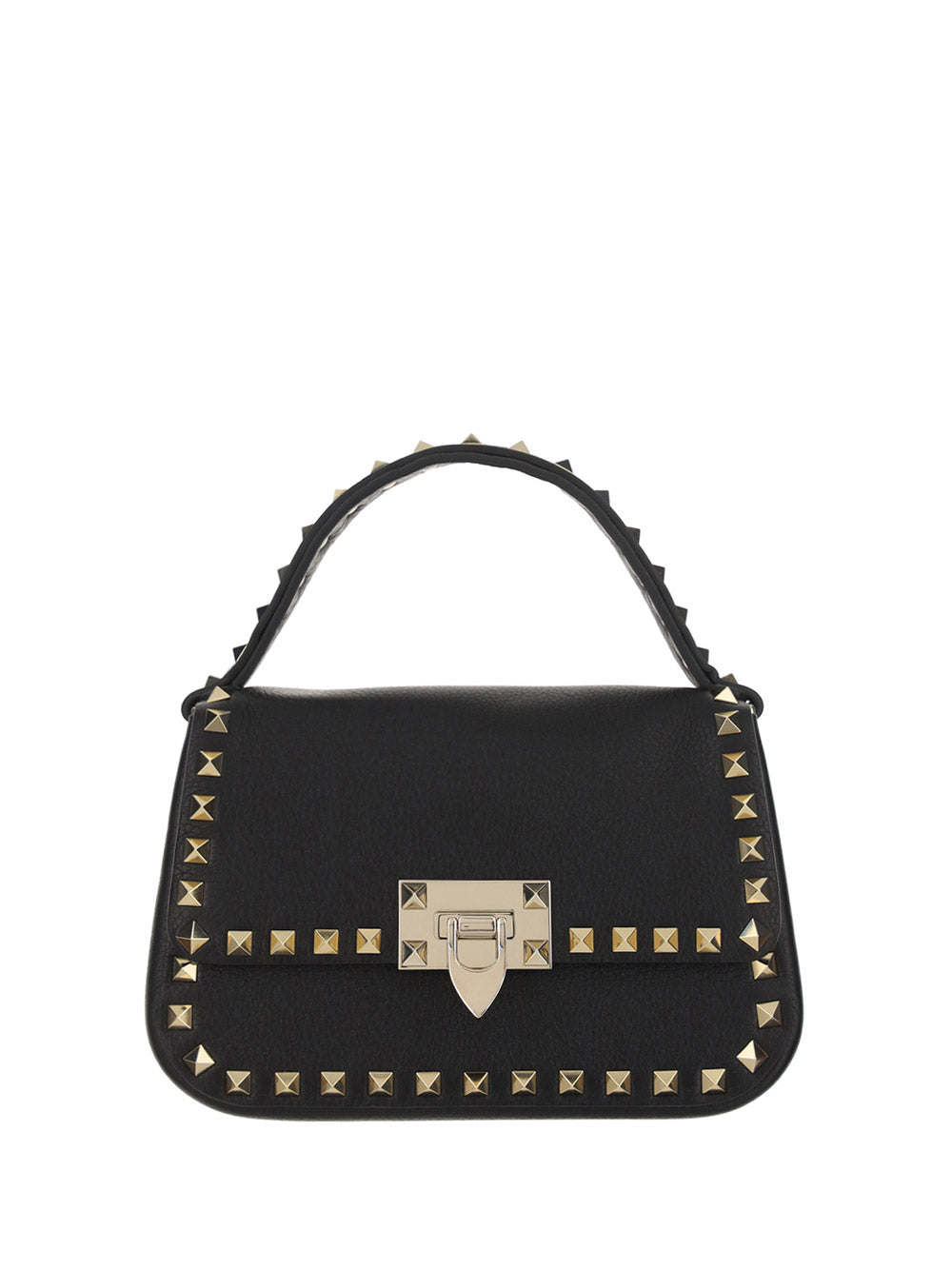 Small Rockstud Grainy Calfskin Handbag - Black