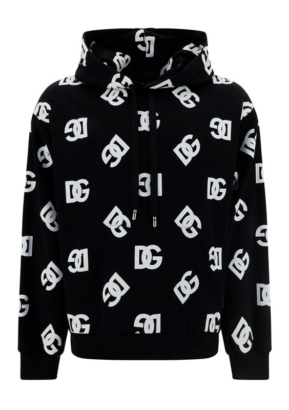 Jersey Hoodie with All-over DG Print - Black/White