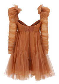 Tulle Ruched Mini Dress - Lipstick