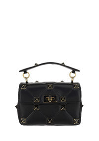 Medium Roman Stud The Shoulder Bag In Nappa With Chain And Enameled Studs - Black