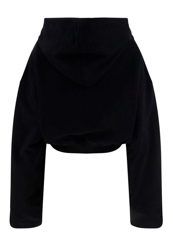 Embroidered-Logo Cropped Hoodie - Black