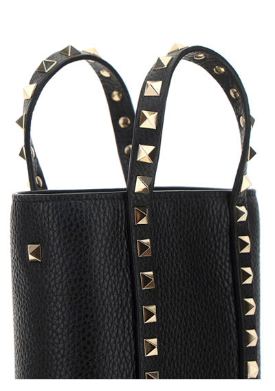 Rockstud Leather Pouch With Chain - Black