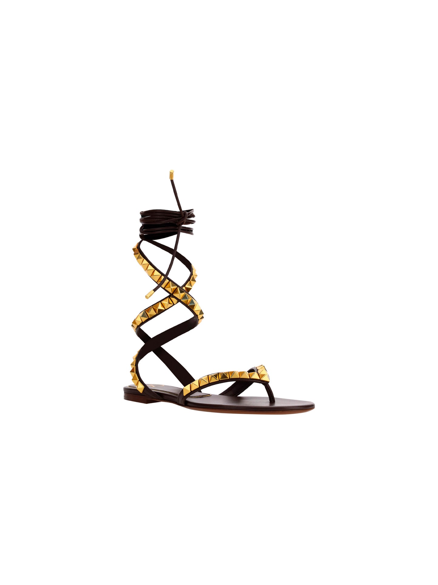 Rockstud No Limit Nappa Flat Thong Sandal - Dark Brown