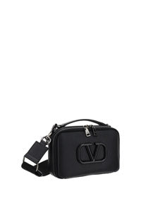 Lacquered Vlogo Signature Leather Crossbody Bag - Black