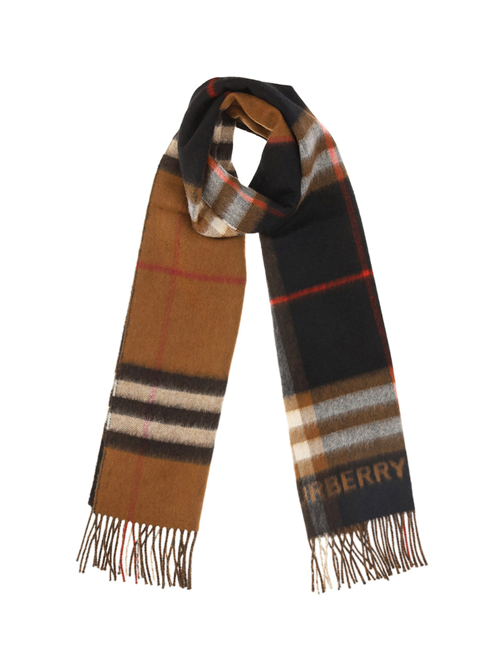 Contrast Check Cashmere Scarf - Dark Birch Brown/Black