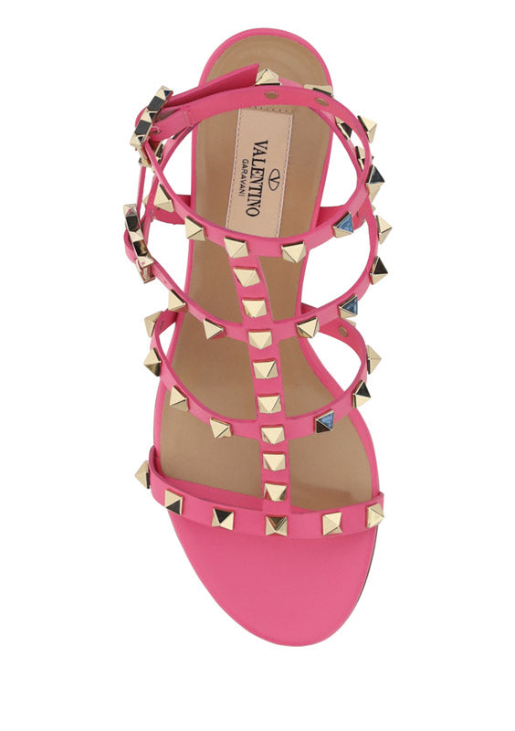 Rockstud Metallic Calfskin Leather Ankle Strap Sandal 60MM - Pink