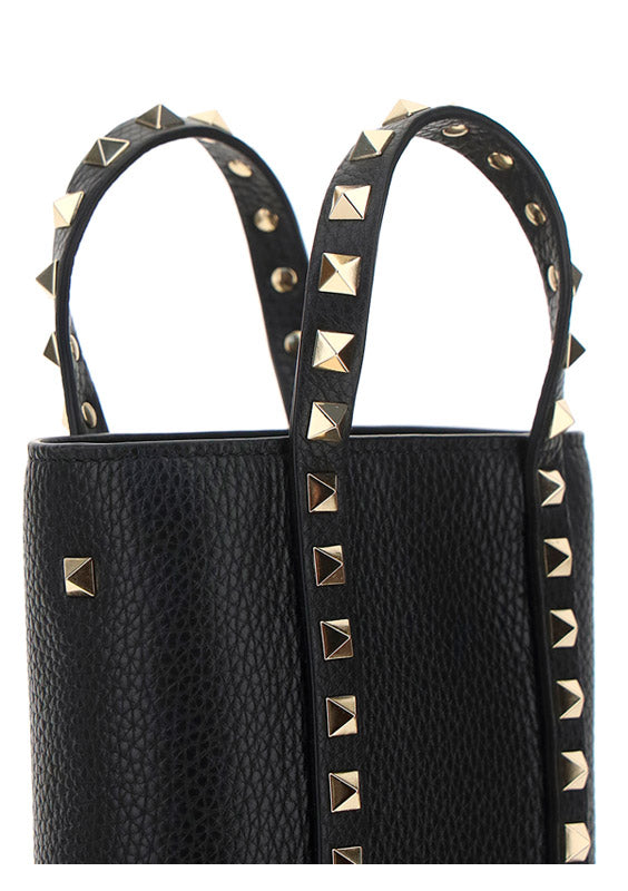 Rockstud Leather Pouch With Chain - Black