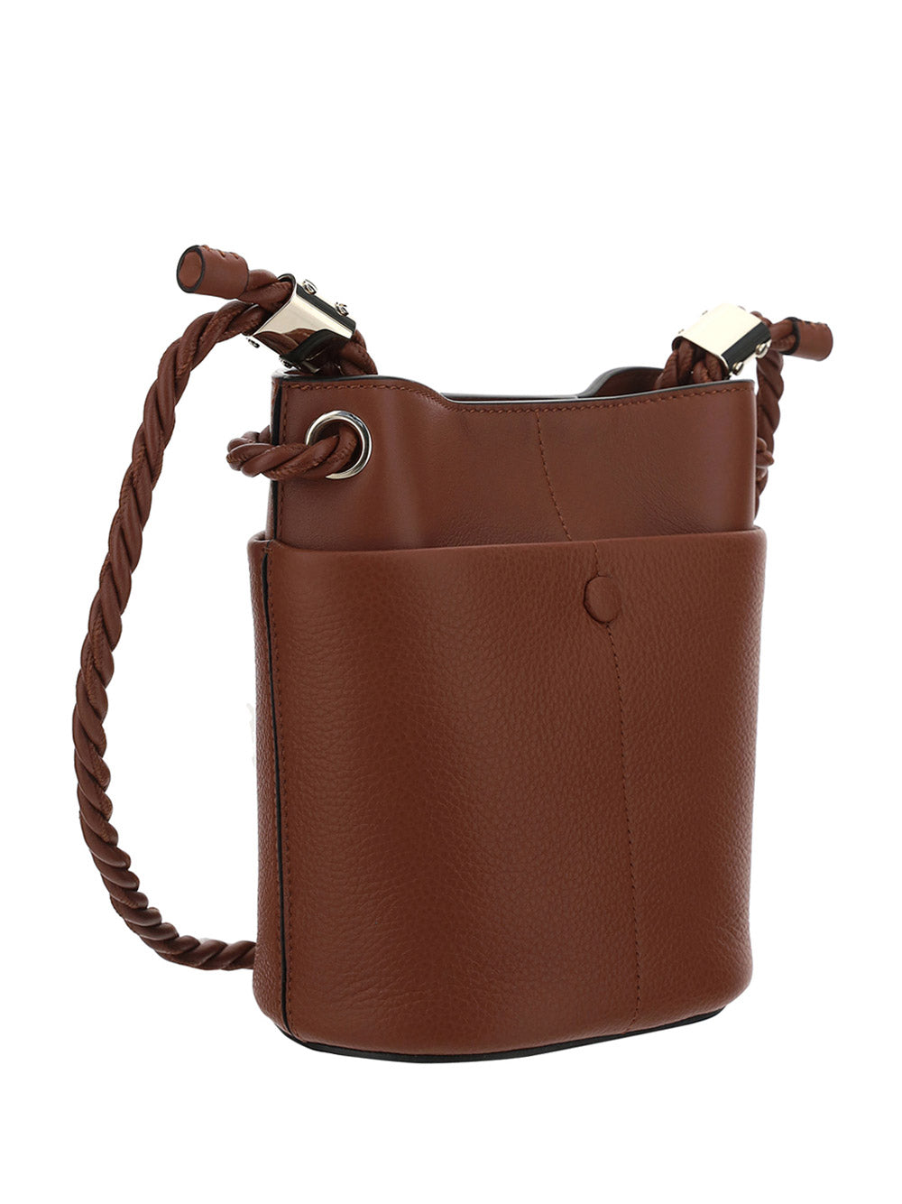 Medium Key Bucket Bag in Shiny & Grained Calfskin - Tobacco