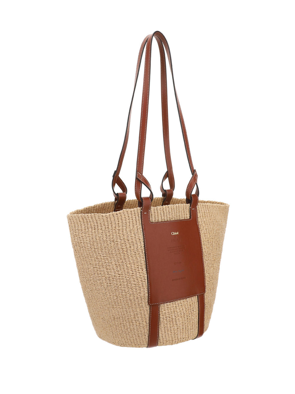 Large Basket in Fair Trade Paper & Shiny Calfskin - Natural / Brown
