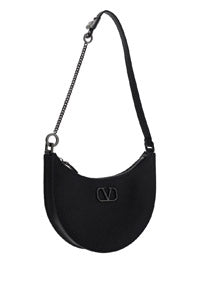 Mini Vlogo Signature Grainy Calfskin Hobo Bag - Black