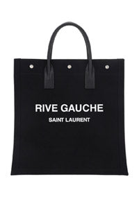 Rive Gauche N/S Tote Bag In Printed Canvas And Leather - Black