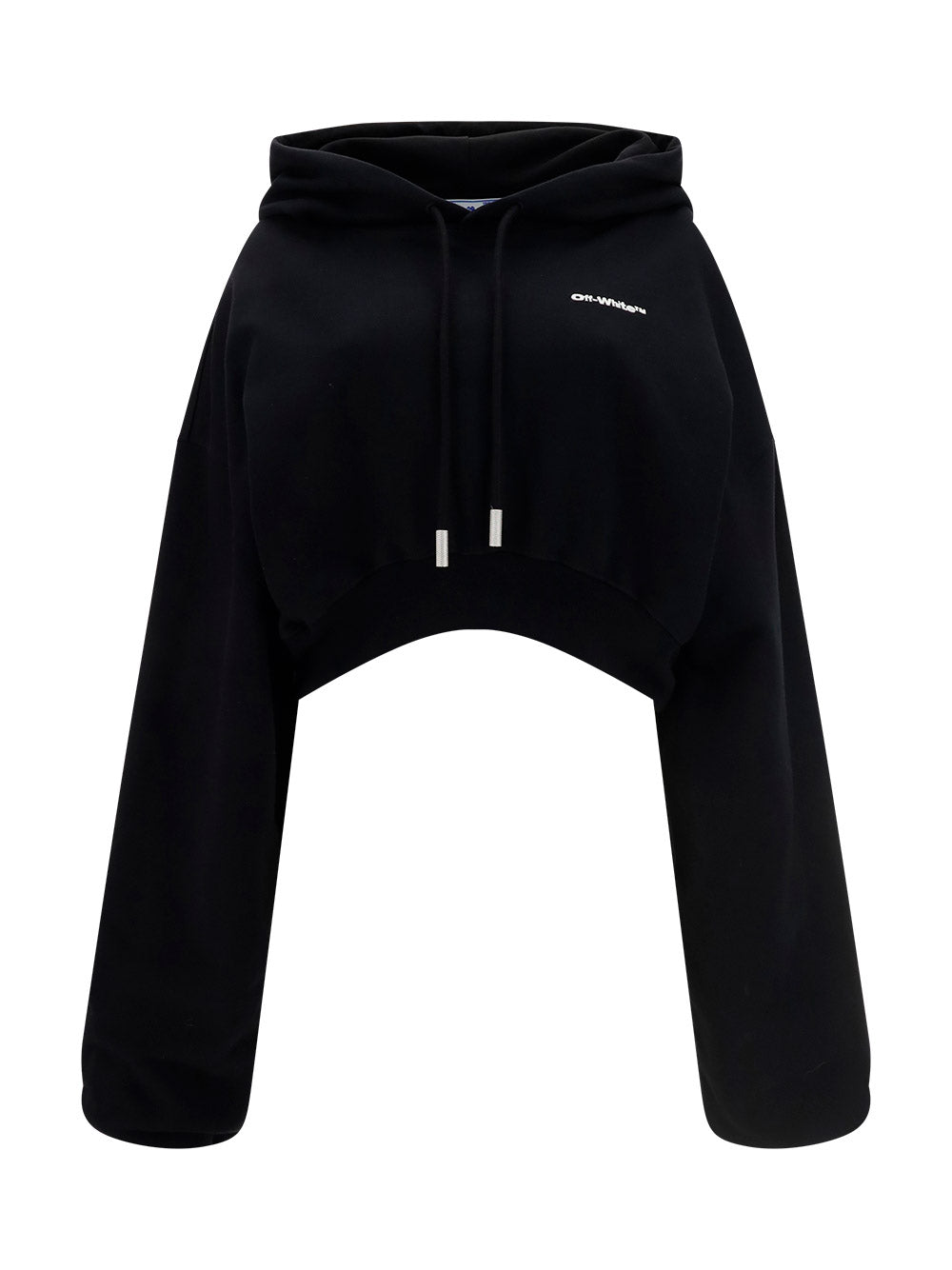 Embroidered-Logo Cropped Hoodie - Black
