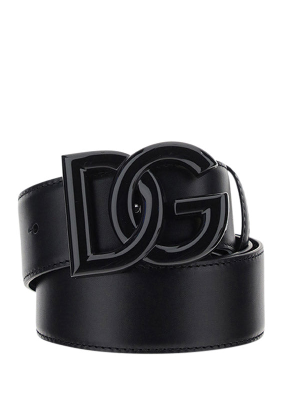 Leather Belt with Crossover DG Logo Buckle - Black