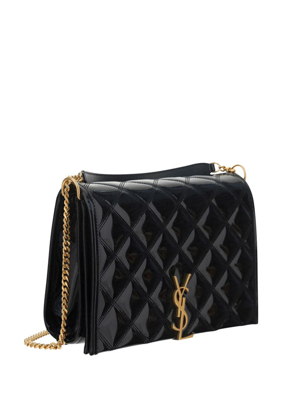 Women's Black Becky Mini Chain Bag In Quilted Patent Leather - Black