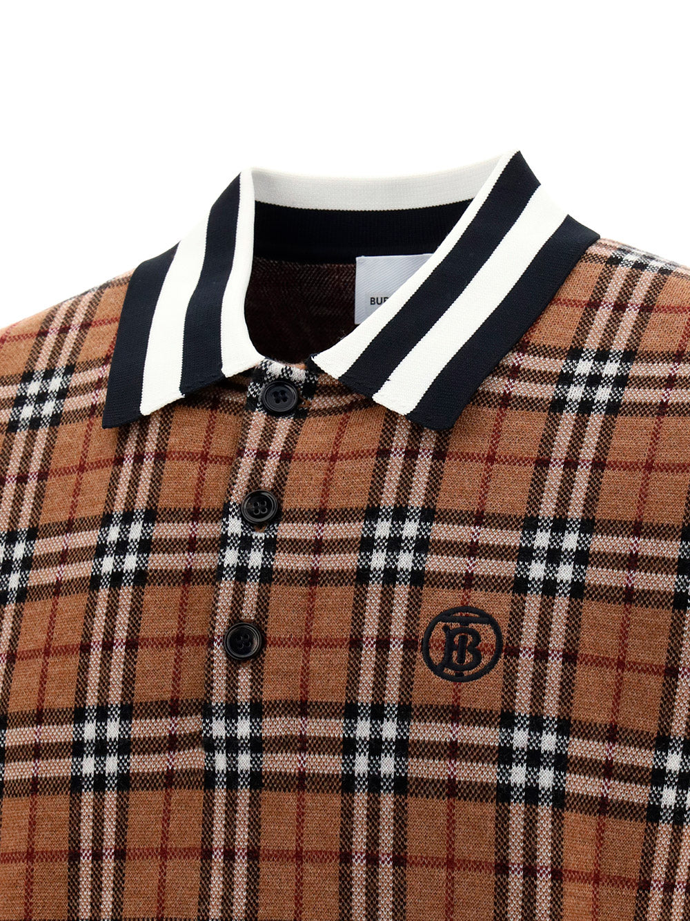Monogram Motif Check Wool Jacquard Polo Shirt - Birch Brown