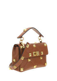Medium Roman Stud The Shoulder Bag Grainy Calfskin - Saddle Brown
