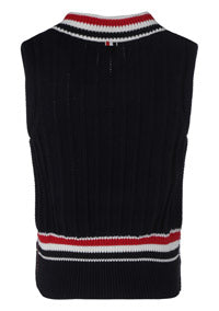 Cashmere Strip Trim Knit V-Neck Vest - Navy