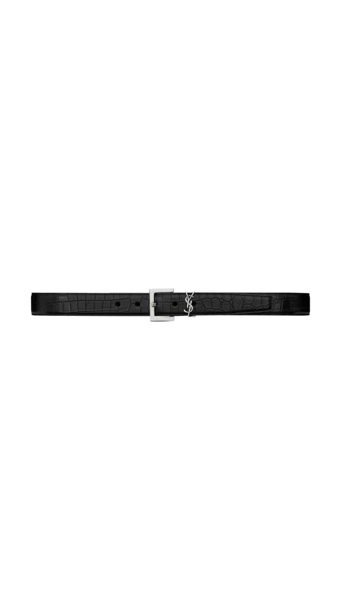 Monogram Belt In Matte Crocodile Embossed Leather - Black