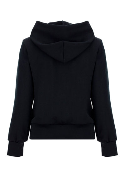 Heart-embroidered Pullover Hoodie - Black.