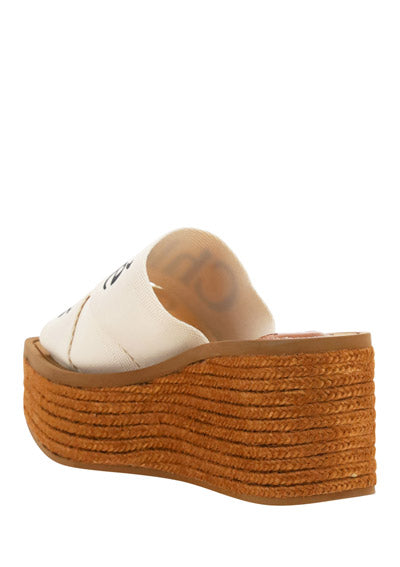 Woody Wedge Mule In Canvas - Ivory