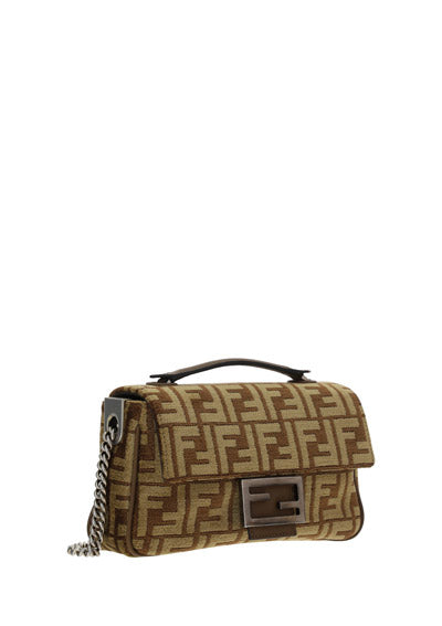 FF Tapestry Baguette Chain Midi Bag - Brown