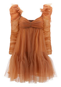 Tulle Ruched Mini Dress - Lipstick