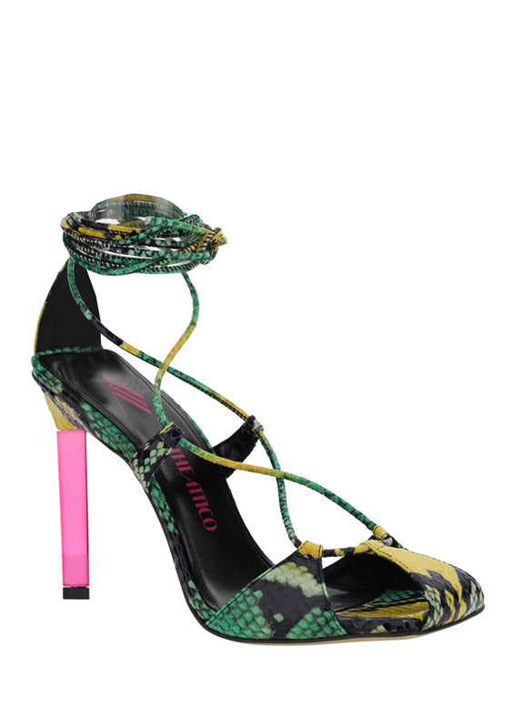 ''Adele'' Lace-up Pump - Green / Yellow