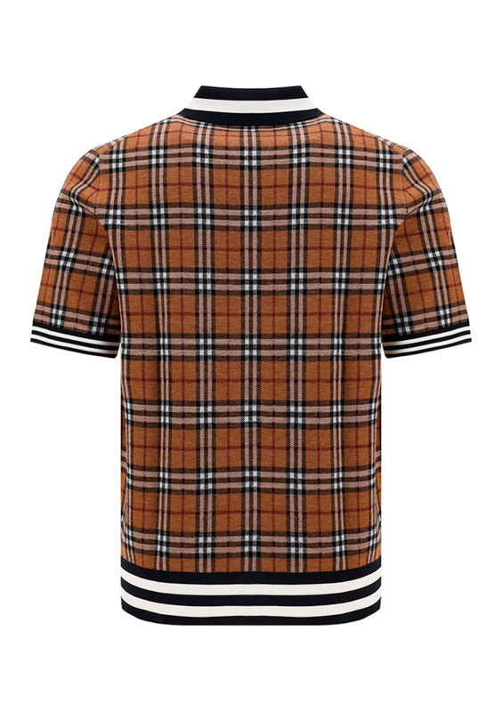Monogram Motif Check Wool Jacquard Polo Shirt - Birch Brown