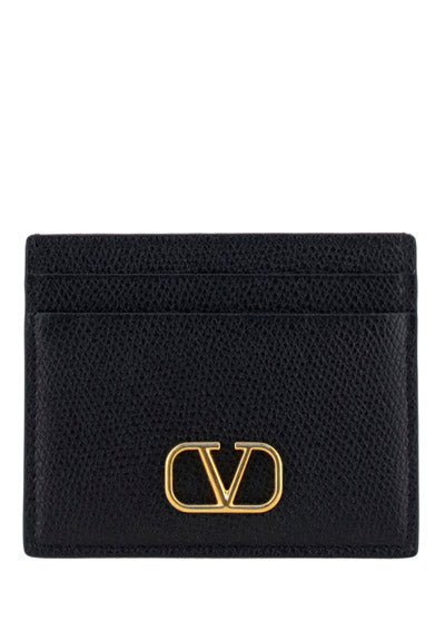 VLogo Signature Cardholder in Grainy Calfskin Leather - Black