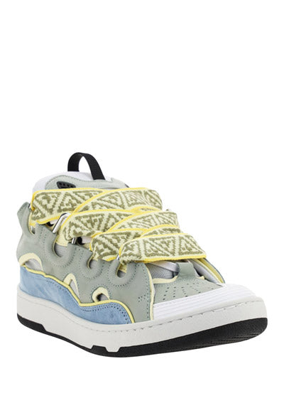 Leather Curb Sneakers - Grey / Blue