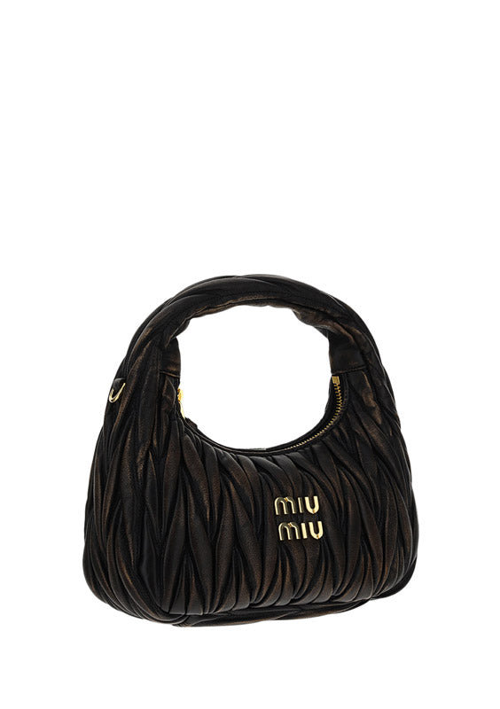 Miu Wander Matelassé Nappa Leather Mini Hobo Bag - Sand/Coffee