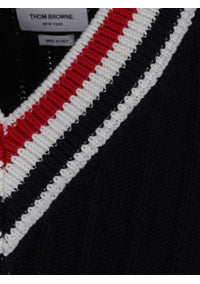 Cashmere Strip Trim Knit V-Neck Vest - Navy