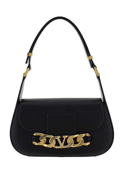 Vlogo Chain Shoulder Bag in Calfskin - Black