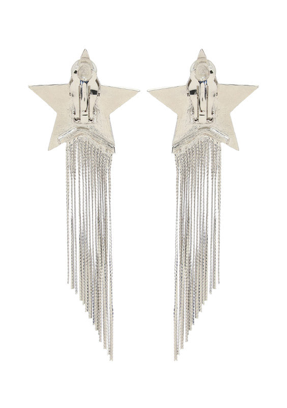 Star Earrings With Brass Chains - Palladium