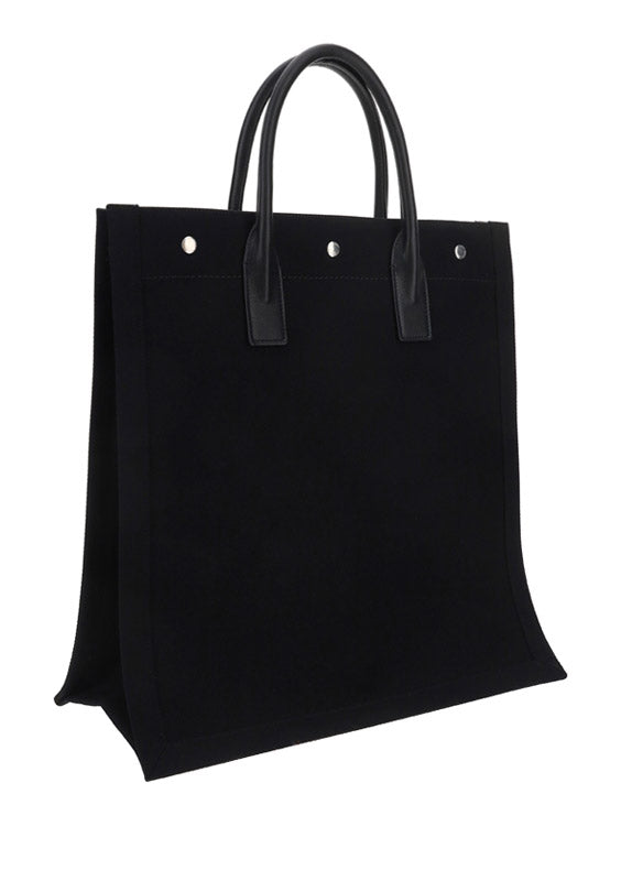 Rive Gauche N/S Tote Bag In Printed Canvas And Leather - Black
