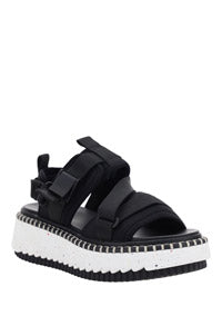 Lilli Sporty Flat Sandal In Recycled Textile - Black