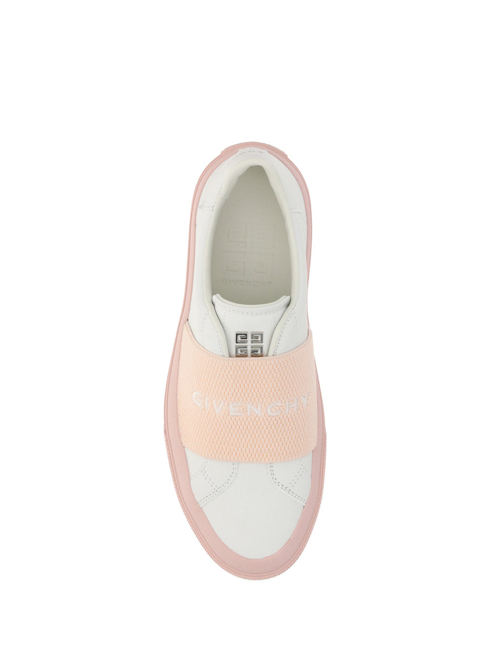 Sneakers In Leather With Givenchy Webbing - White / Powder Pink