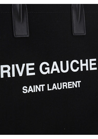 Rive Gauche N/S Tote Bag In Printed Canvas And Leather - Black
