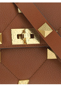 Medium Roman Stud The Shoulder Bag Grainy Calfskin - Saddle Brown